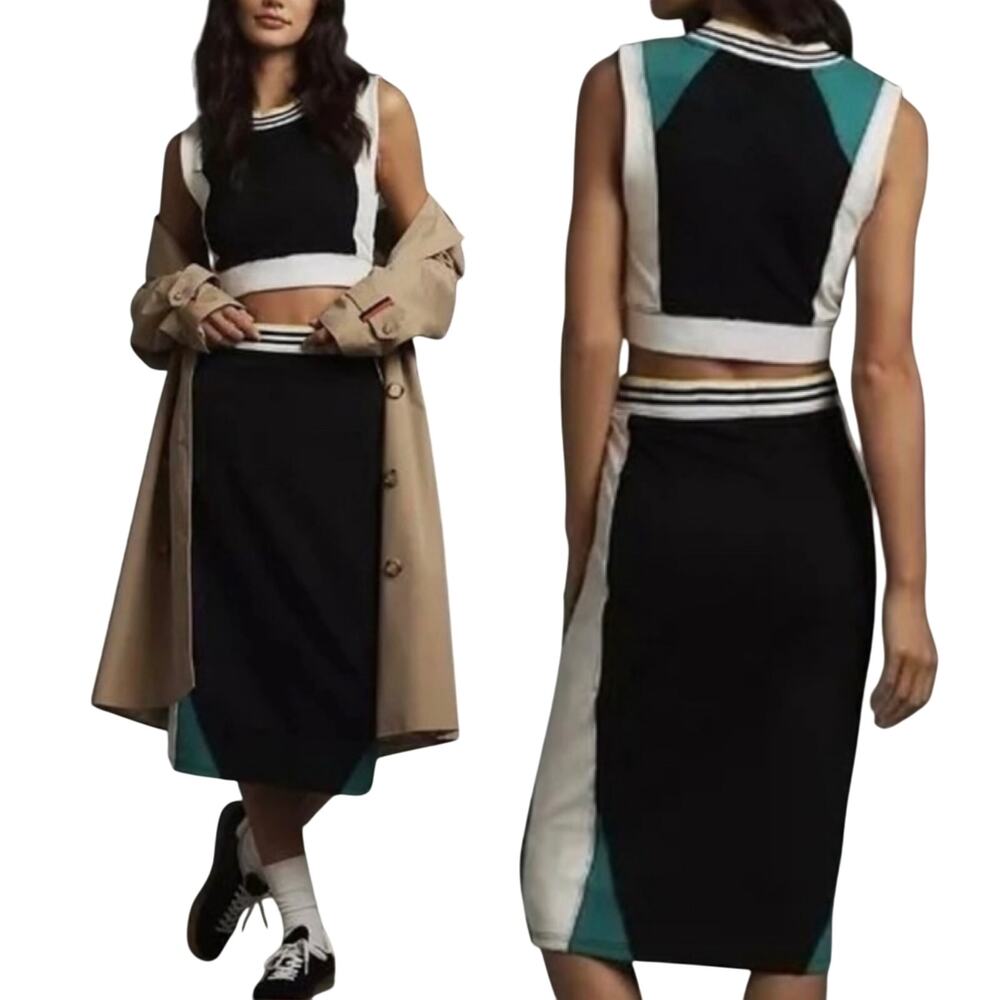 Anthropologie Daily Practice Full Court Skirt Set Cropped Tank & Midi Womens M/L